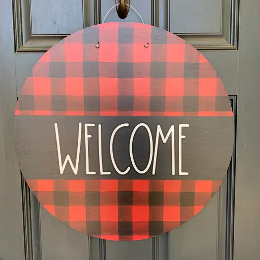 Red Plaid Welcome Door Hanger