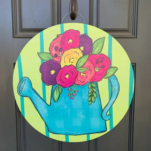 Floral Watering Can Door Hanger