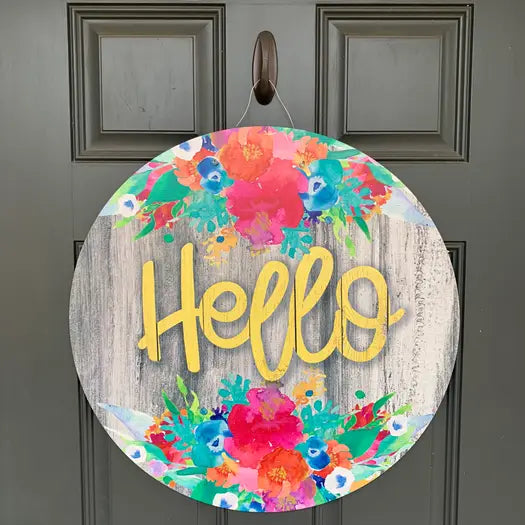 Hello Floral Door Hanger