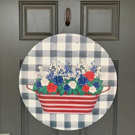 Plaid Floral Door Hanger