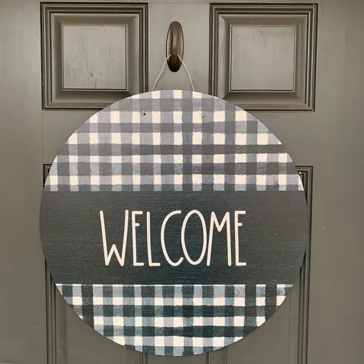 Welcome Gingham Door Hanger
